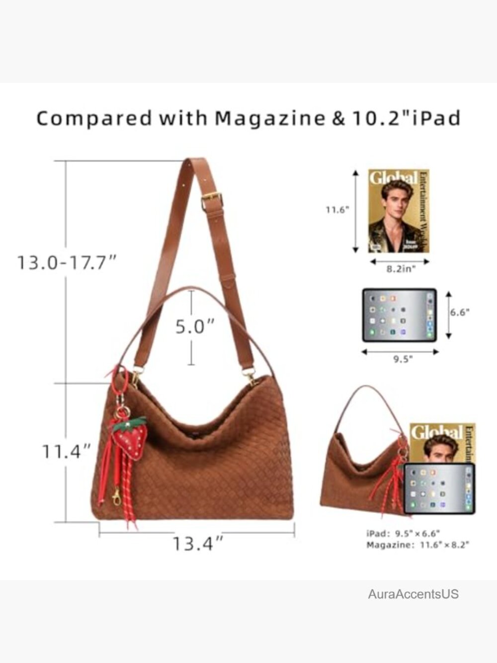 Woven Suede Shoulder Bag Hobo Tote Satchel Crossbody Work Travel - Picture 4 of 7